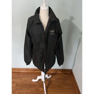 Vintage Vans Men's Black Windbreaker Button Up Collared Jacket Size L Logo Patch